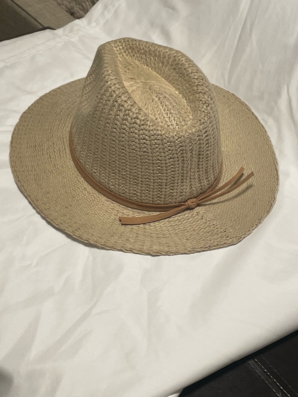 NWOT Woven Tan Hat with Leather Tie